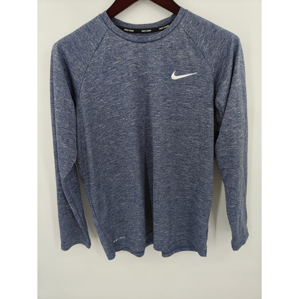Nike Swim Dri-FIT Blue Heathered Long Sleeve Rash Guard UPF 40+ NESSA590 Mens M
